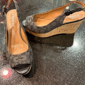 Coach Ferry Wedge Sandal Signature Jacquard Cork Platform Women 9.5 espadrille
